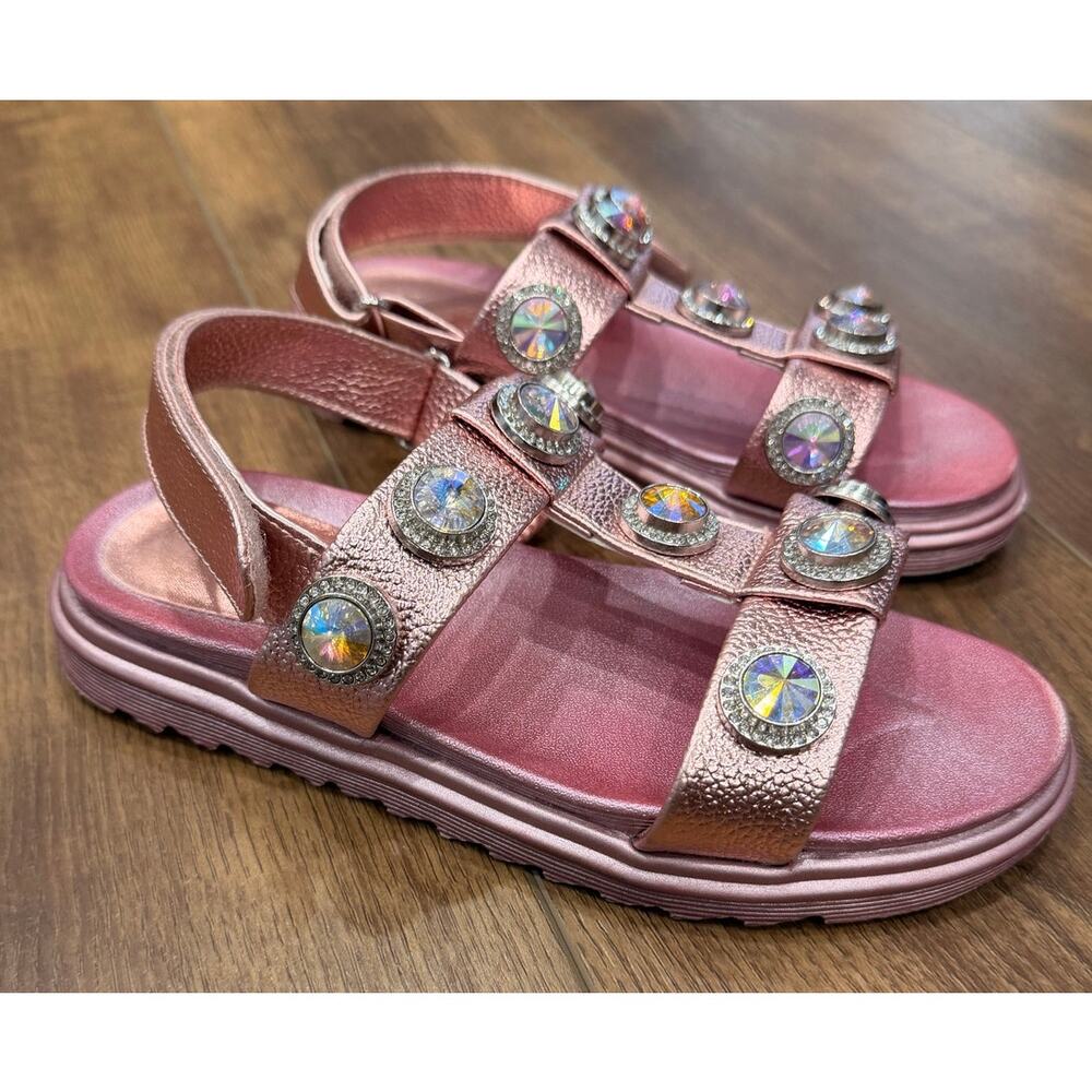 Kurt Geiger Mini Orson Pink Crystal Sandals Kids Size 4 - Picture 2 of 6